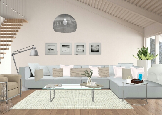 Creamy white living room Design Rendering