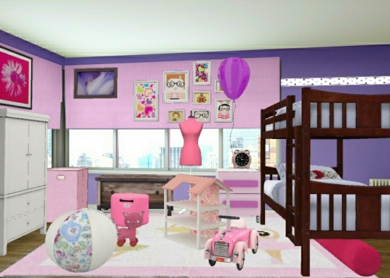 Toddler and Teenage girls bedroom Design Rendering