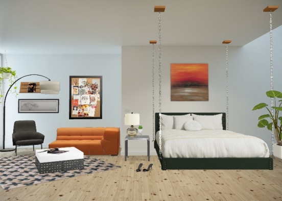 Modern Loft Bedroom/Office Design Rendering