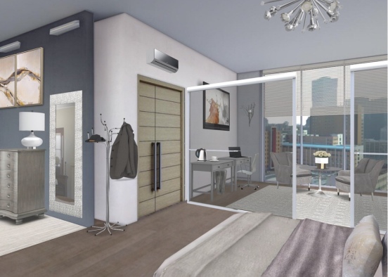 silver & grey hotel room Design Rendering