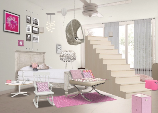 Pink and white bedroom Design Rendering