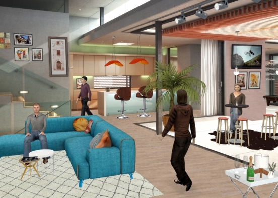 Sala de estar/ cozinha/ área de convivencia Design Rendering