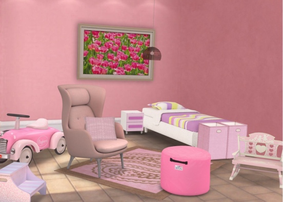 Solid Color Rooms — Room Four — Pink Kids Room Design Rendering