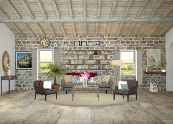 Retro villa living room Design Rendering