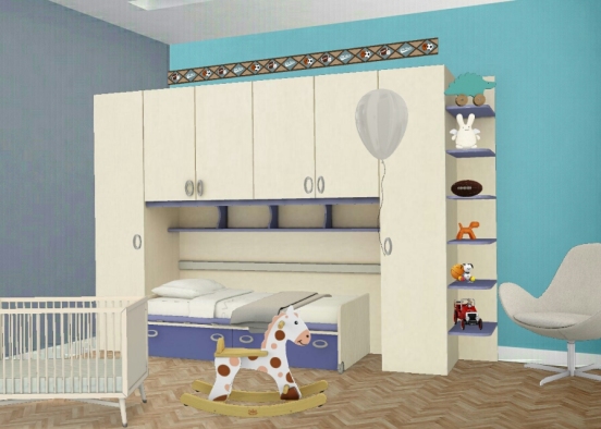 Dormitorio azul para niños Design Rendering