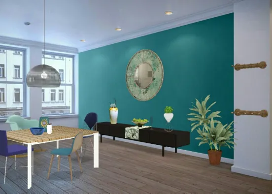 salle à manger avec toutes sortes de bleu  Design Rendering