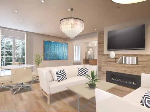 a blue living room