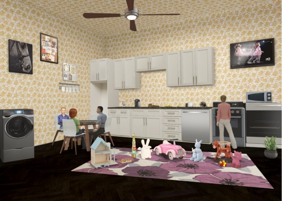 Family ckitchen,dinning table and play erya Design Rendering