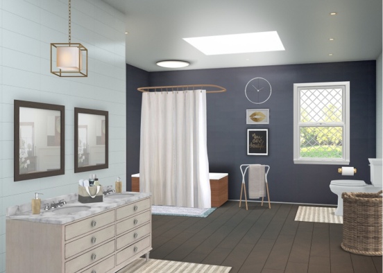 Blue and White Bathroom Design Rendering