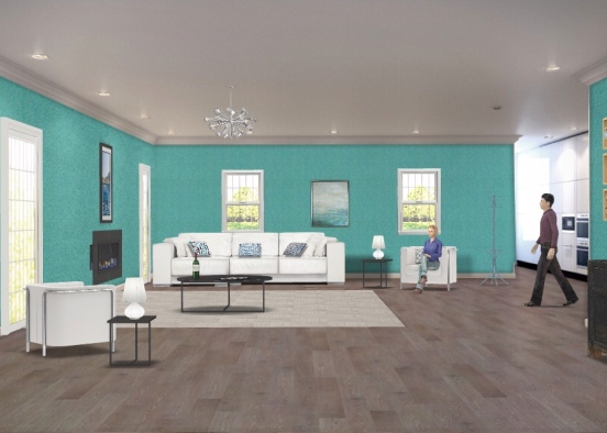 Blue and white living area Design Rendering