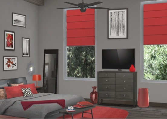 Red and black bedroom Design Rendering