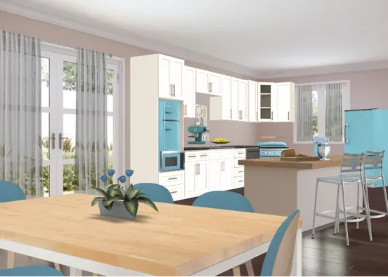 kitchen blue Design Rendering