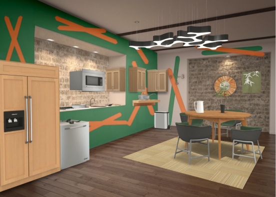 green and orange kitchen  Design Rendering