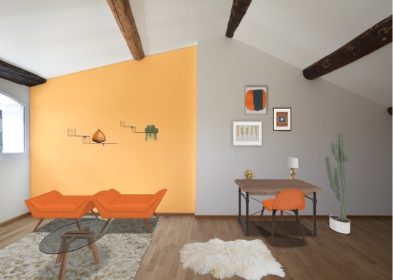 orange lounge room Design Rendering