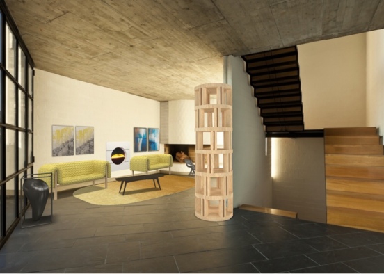 Yellow Inspired Living Room Design Rendering