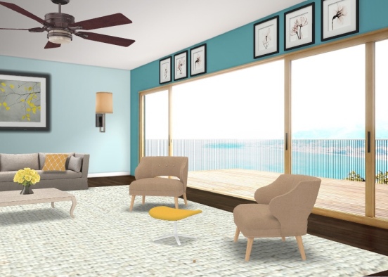 Beach View Living Room Design Rendering