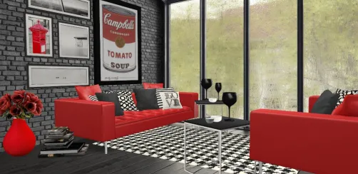 Vintage living room, black, white and red... what else?? ❤ I'm in love with it ❤