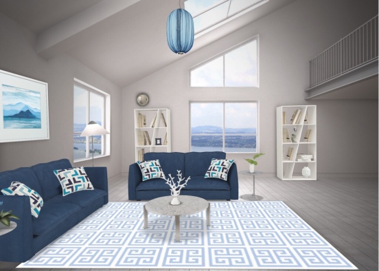 Blue Living Room Design Rendering