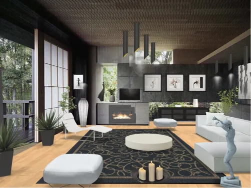 black and white living room