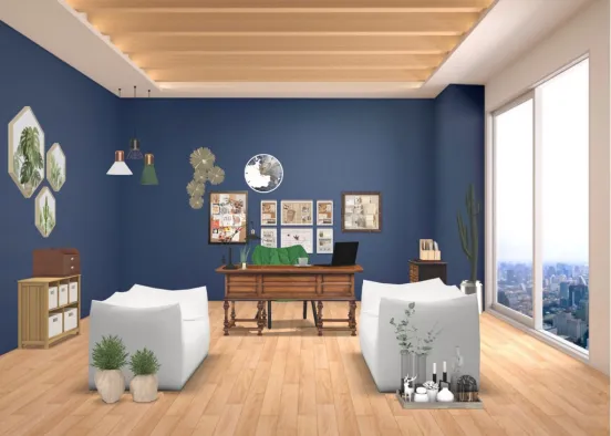 blue and green partly modern office Design Rendering