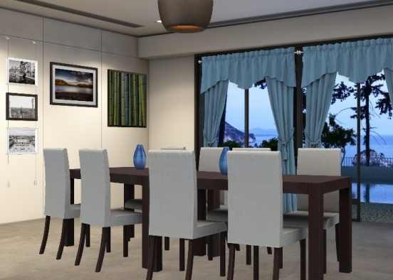 Average Dininv Room with Dark Tones Design Rendering