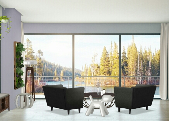 Salon avec vue sur un lac Design Rendering