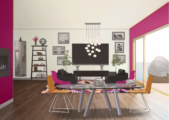 Pink & Orange Livingroom Design Rendering