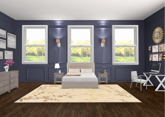 Dark blue bedroom Design Rendering