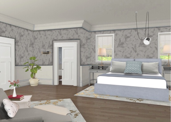 Bedroom thats grey blue and white Design Rendering