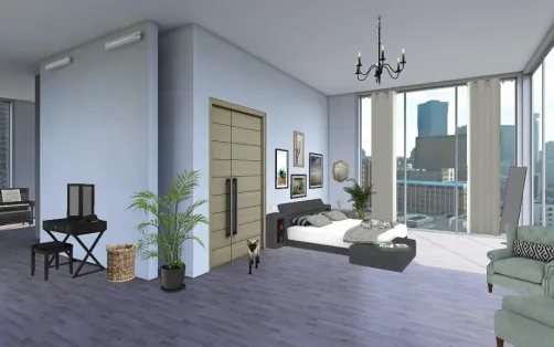 Camera da letto moderna con pianoforte 