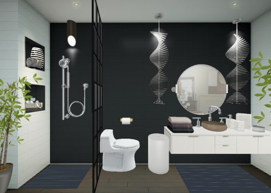 Чёрно-белая современная ванная комната. Design Rendering
