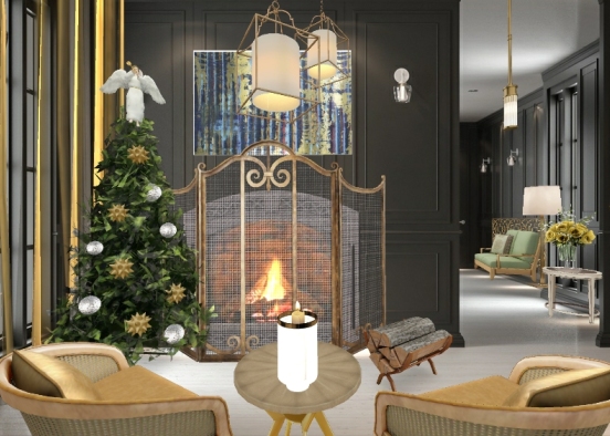 A confortable living room for Christmas Design Rendering
