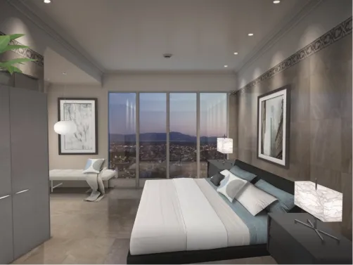 Blue and gray city bedroom 