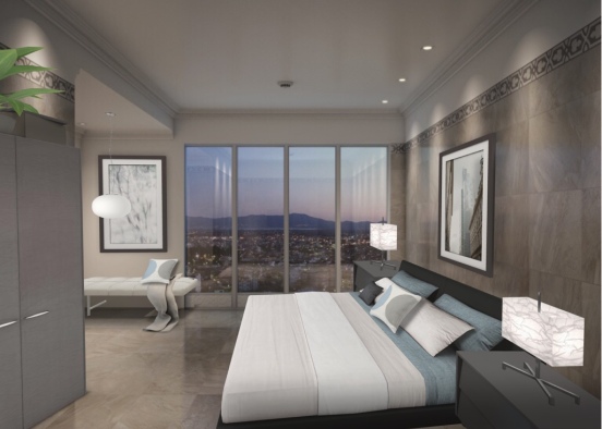 Blue and gray city bedroom  Design Rendering