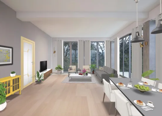 Living and dining open concept  Design Rendering