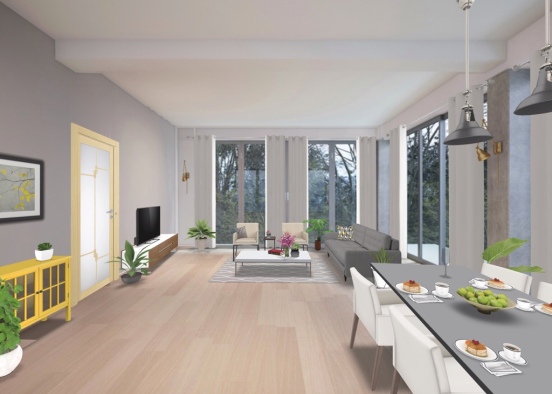 Living and dining open concept  Design Rendering