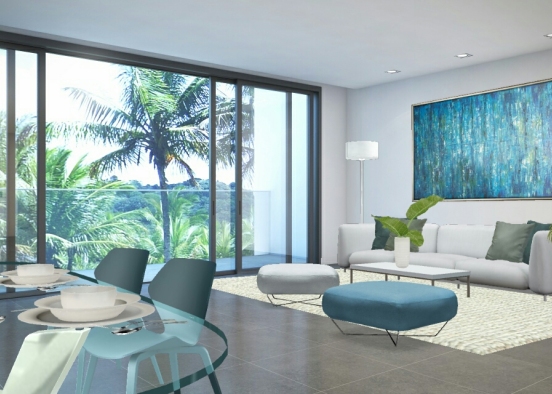 Living room and dining room Design Rendering