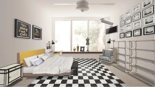 Black white gold yellow bedroom