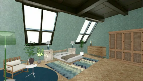 Attick bedroom in green.