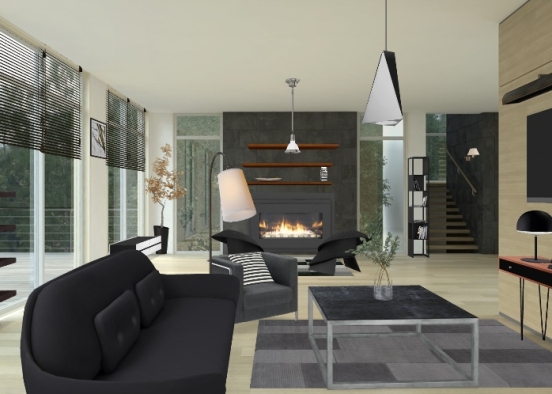 Modern black and white themed living room. My first Design Rendering