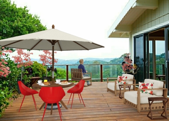 Terraza relajante en tonos rojos  Design Rendering