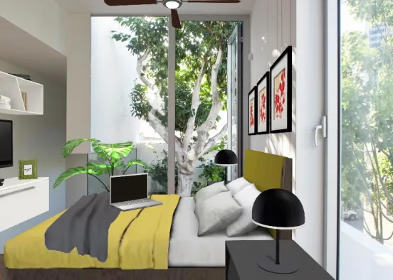 Minimalist and little bedroom in the woods Design Rendering