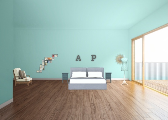 Room gray and aqua blue Design Rendering