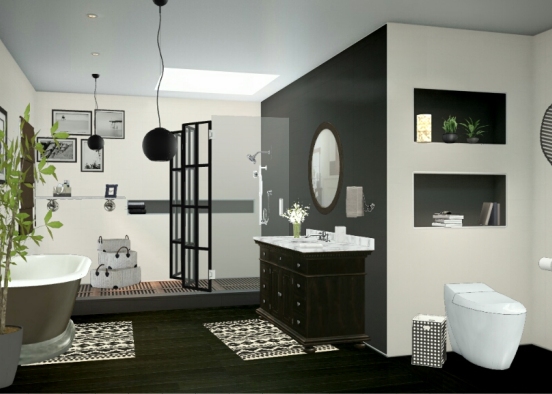 Black & White bathroom Design Rendering