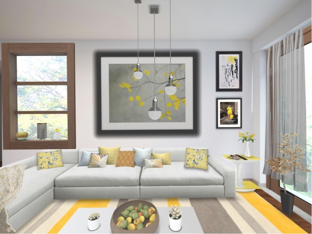 A yellow theme living room.