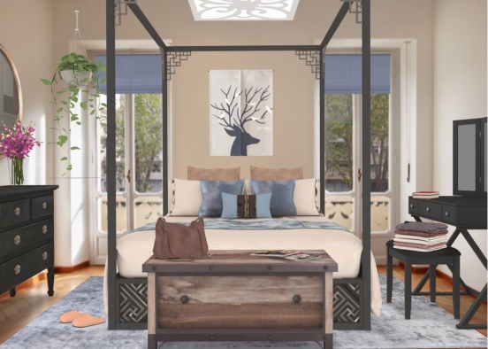A steel color blue, bedroom Design Rendering