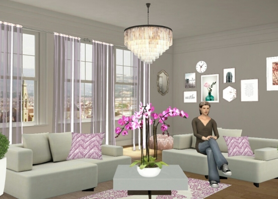 A cute and cozy living room for a fashion designer  Design Rendering