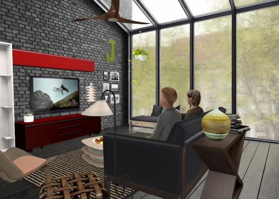 Living room modern couple Design Rendering