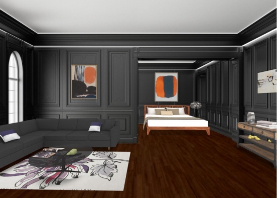 A dark and poppy bedroom Design Rendering