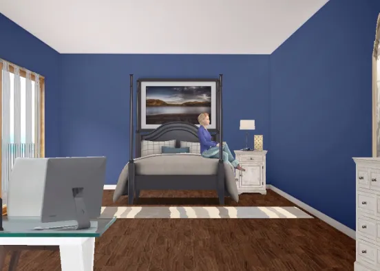 Navy Blue Bedroom Design Rendering